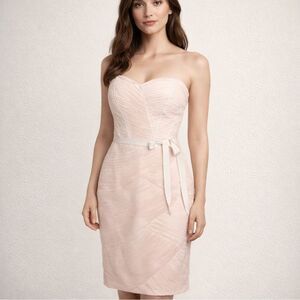 Monique Lhuillier Tulle Pink Sweet Heart Neck Knee Length Dress Sz 6 Romantic
